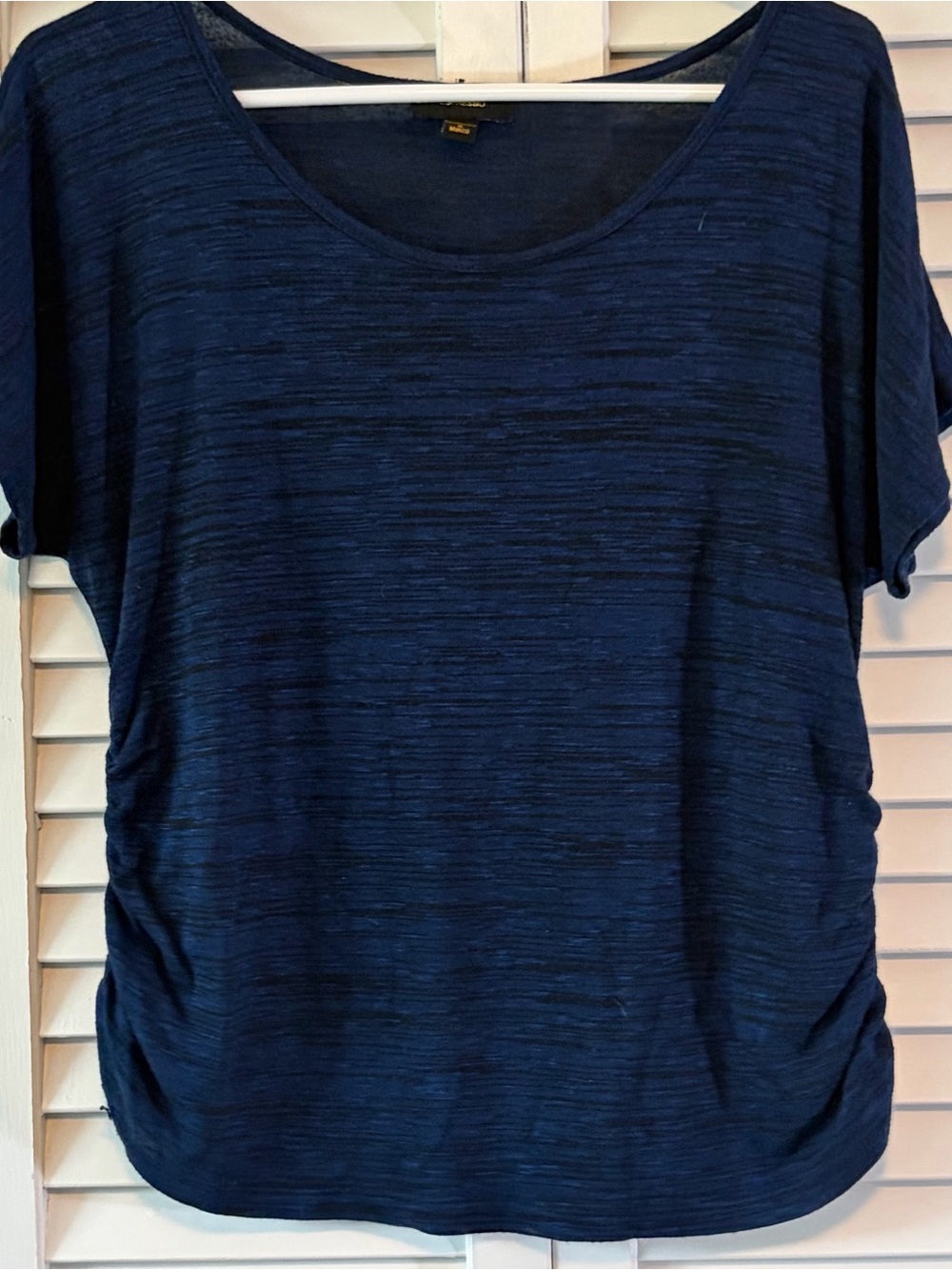 Espresso Navy Short Sleeve Scoop Neck Top with Side Ruching